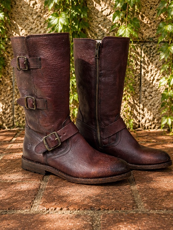 Frye Shoes - FRYE Brown Jaden Cuff Classic Heritage Buckle Leather Moto Boots, 6.5B